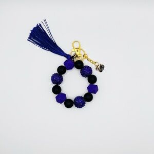 Purple and Black Beaded Keychain with Tassel